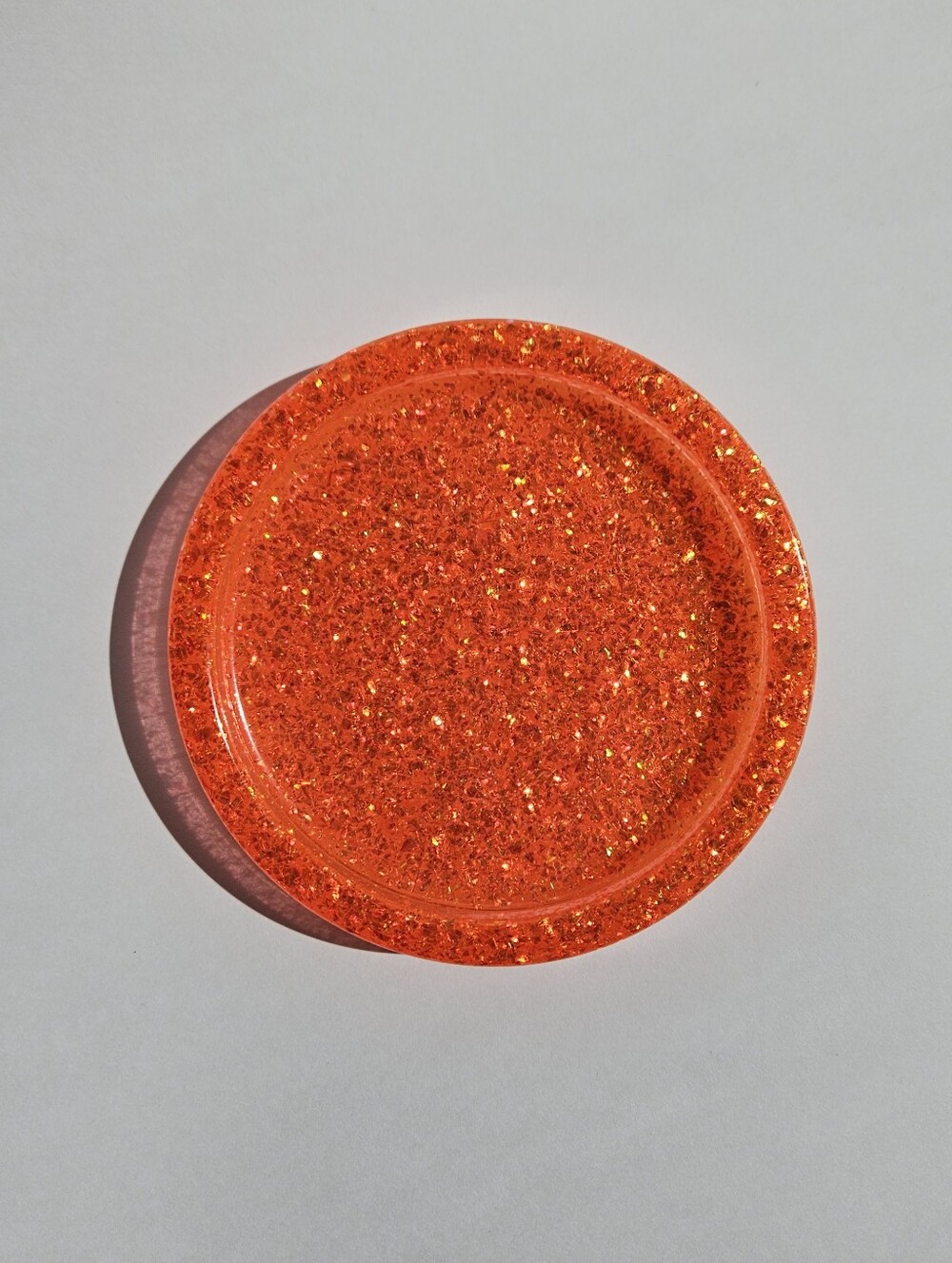 Handmade Neon Orange Glitter Resin Jewelry Tray Trinkets Organizer Home Decor UV